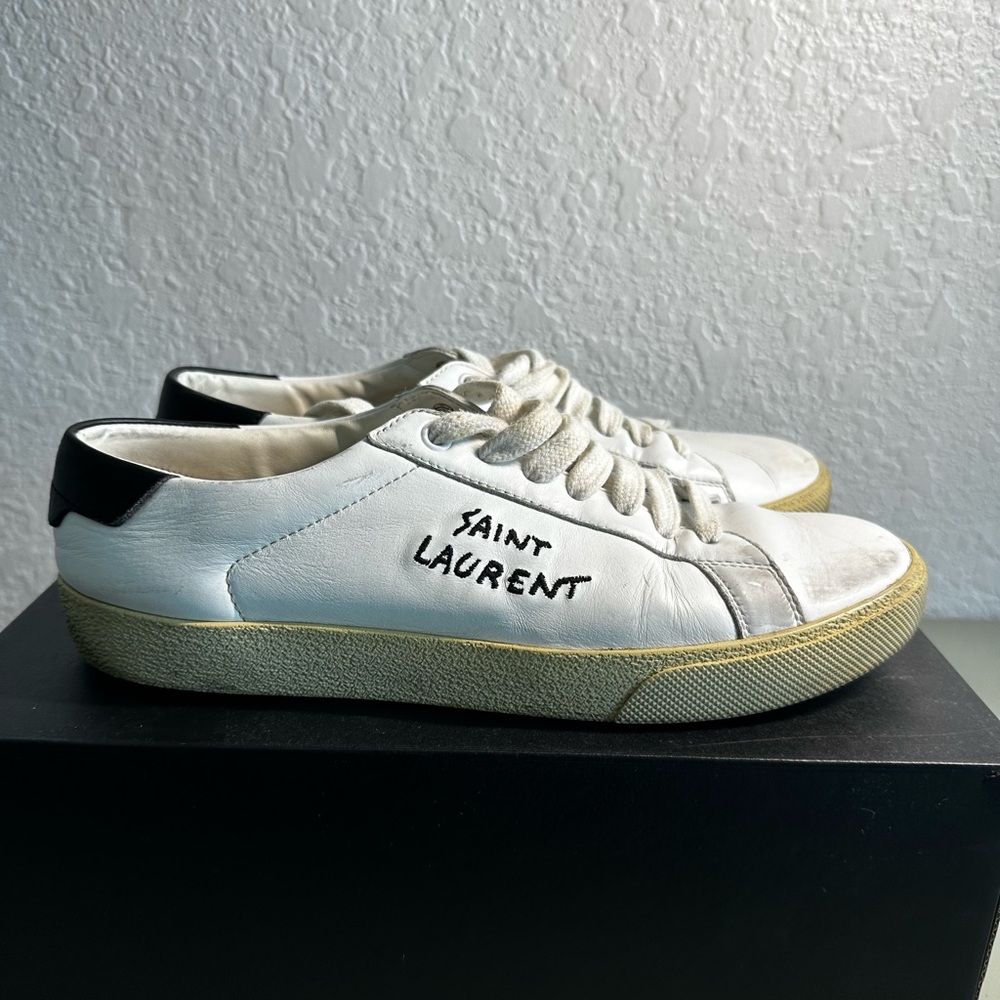 Saint Laurent White and Tan Sneakers